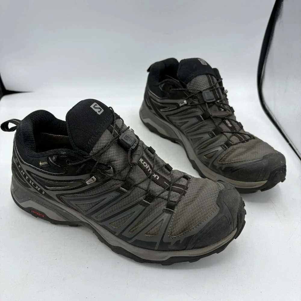 Salomon Hiking Shoes Mens Size 9 X Ultra 3 GTX Gray Gore-Tex Contrgrip 398672